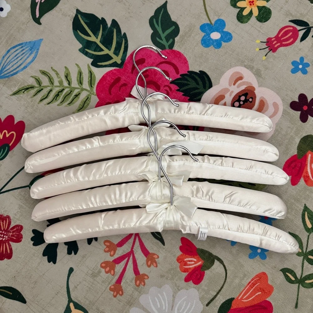 White Satin Padded Wedding Hangers | Set of 5 for Bridal Party